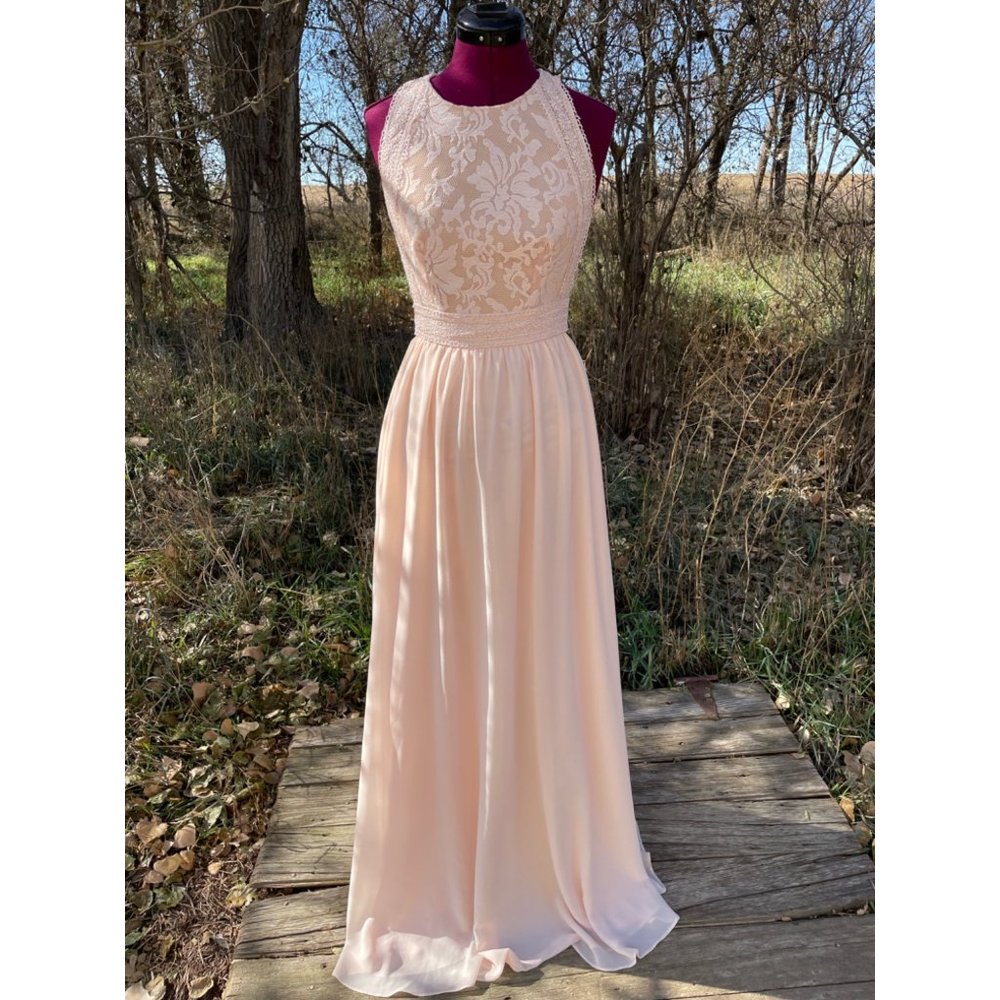 LuLus Pink Blush Maxi Formal Dress Lace Top Chiffon Skirt XS - Picture 13 of 13